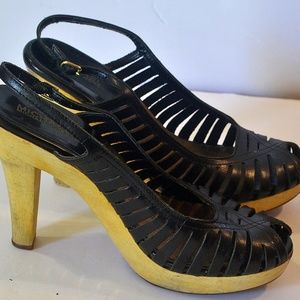 Michael-Kors-Black-Leather-Platform-Heels SZ 10M